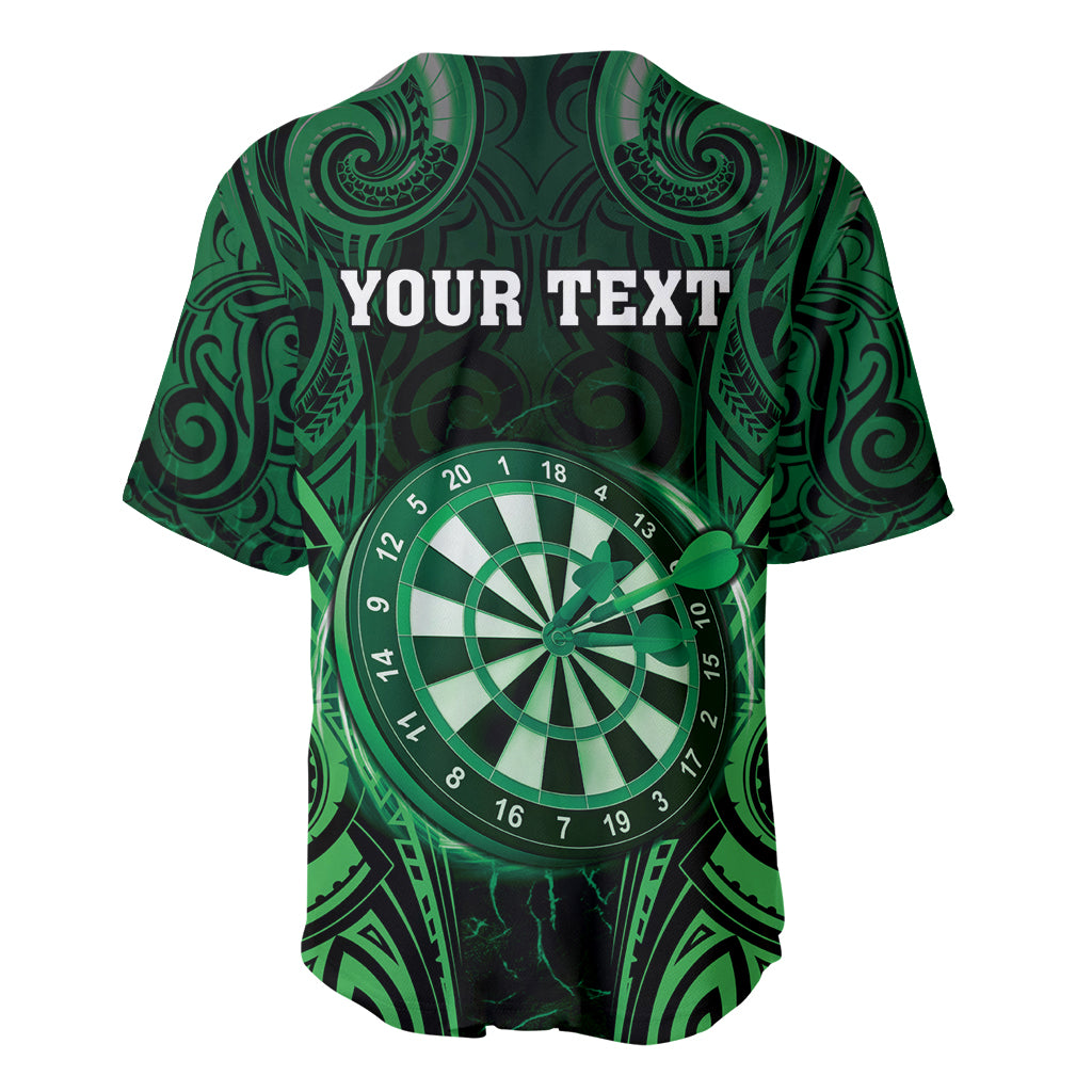 Personalised New Zealand Darts Baseball Jersey Green Dart Board Maori Pattern LT05 - Polynesian Pride