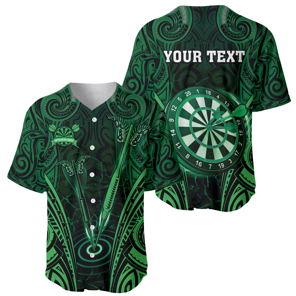 Personalised New Zealand Darts Baseball Jersey Green Dart Board Maori Pattern LT05 - Polynesian Pride
