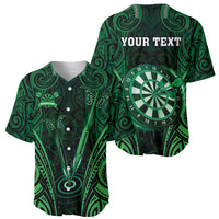 Personalised New Zealand Darts Baseball Jersey Green Dart Board Maori Pattern LT05 - Polynesian Pride