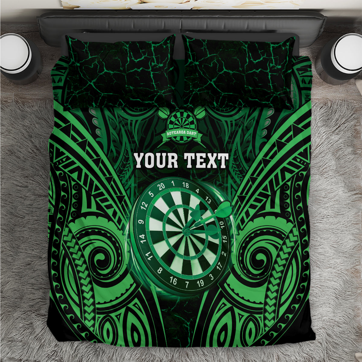 Personalised New Zealand Darts Bedding Set Green Dart Board Maori Pattern LT05 Green - Polynesian Pride