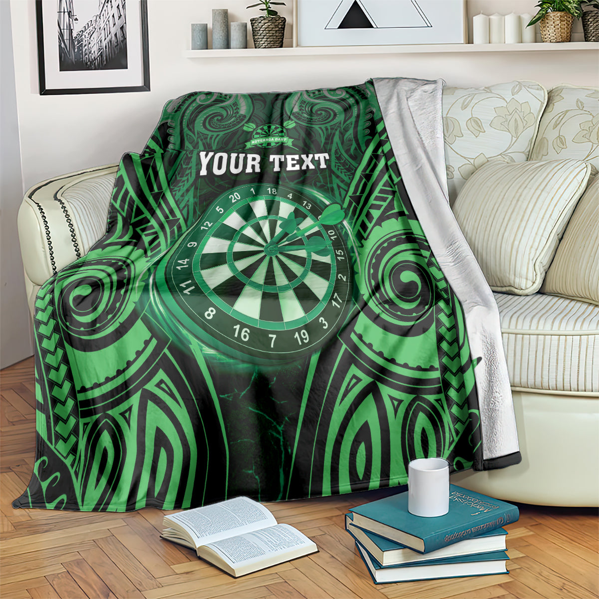 Personalised New Zealand Darts Blanket Green Dart Board Maori Pattern LT05 Green - Polynesian Pride