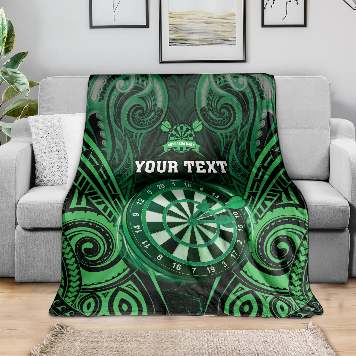 Personalised New Zealand Darts Blanket Green Dart Board Maori Pattern LT05 - Polynesian Pride