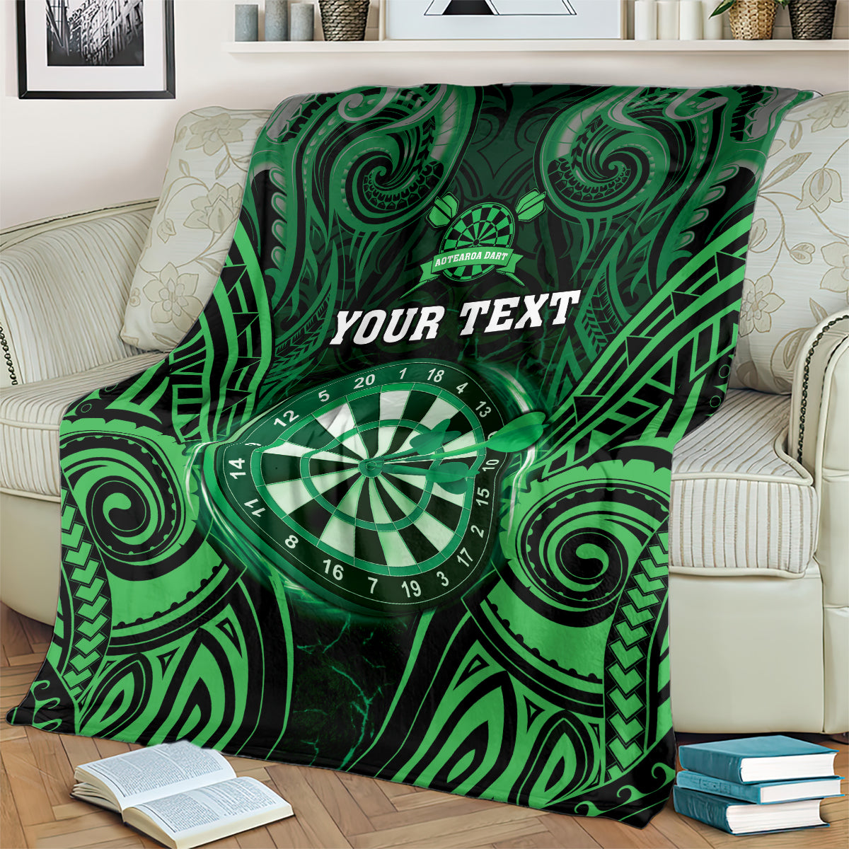 Personalised New Zealand Darts Blanket Green Dart Board Maori Pattern LT05 - Polynesian Pride