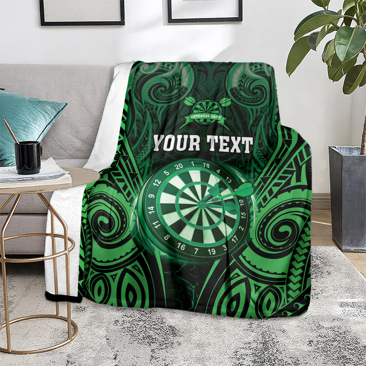 Personalised New Zealand Darts Blanket Green Dart Board Maori Pattern LT05 - Polynesian Pride