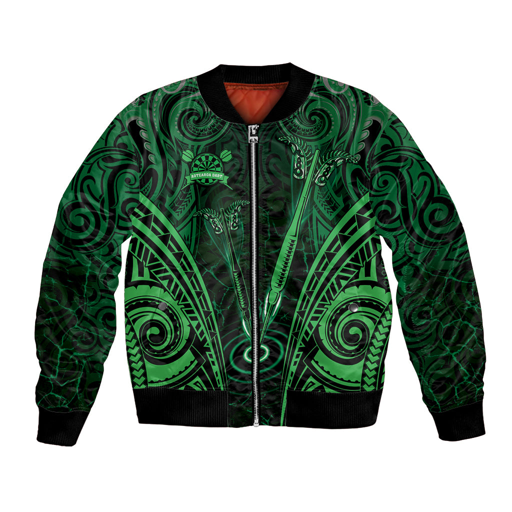 Personalised New Zealand Darts Bomber Jacket Green Dart Board Maori Pattern LT05 Unisex Green - Polynesian Pride