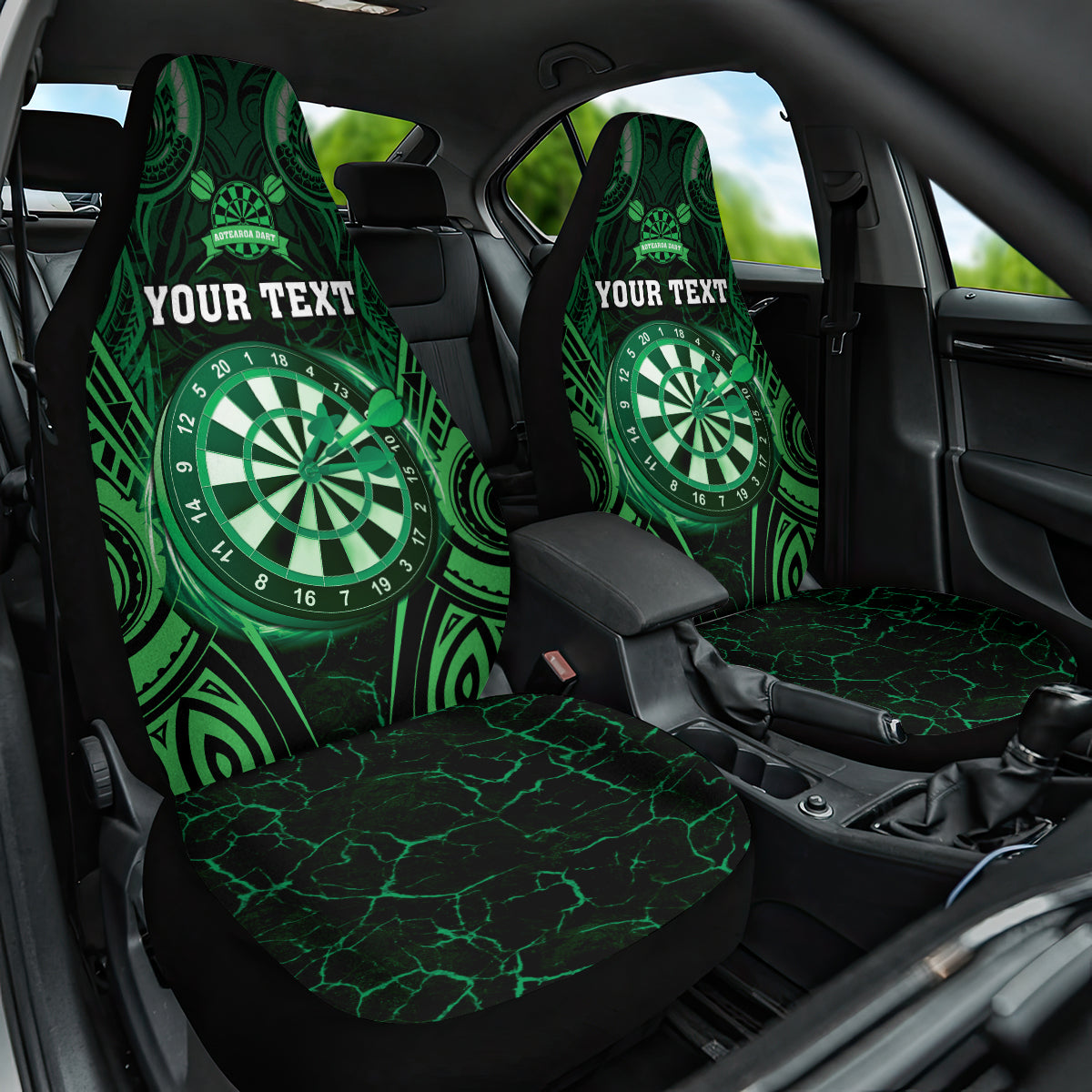Personalised New Zealand Darts Car Seat Cover Green Dart Board Maori Pattern LT05 One Size Green - Polynesian Pride