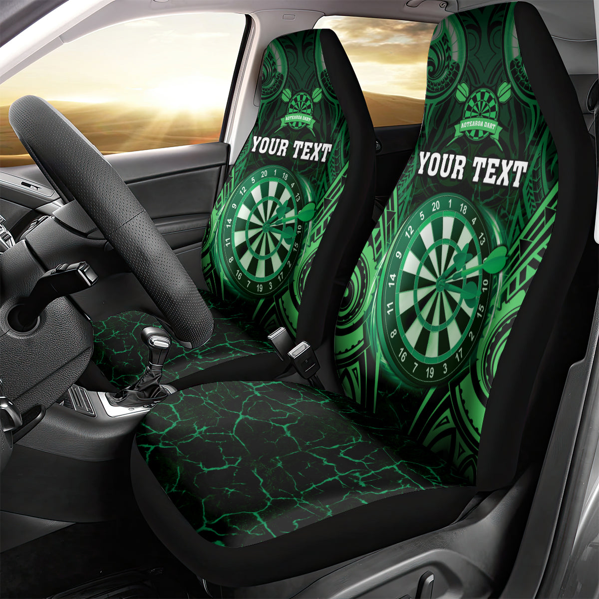 Personalised New Zealand Darts Car Seat Cover Green Dart Board Maori Pattern LT05 - Polynesian Pride