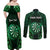 Personalised New Zealand Darts Couples Matching Off Shoulder Maxi Dress and Long Sleeve Button Shirt Green Dart Board Maori Pattern