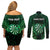 Personalised New Zealand Darts Couples Matching Off Shoulder Short Dress and Long Sleeve Button Shirt Green Dart Board Maori Pattern