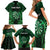 Personalised New Zealand Darts Family Matching Short Sleeve Bodycon Dress and Hawaiian Shirt Green Dart Board Maori Pattern