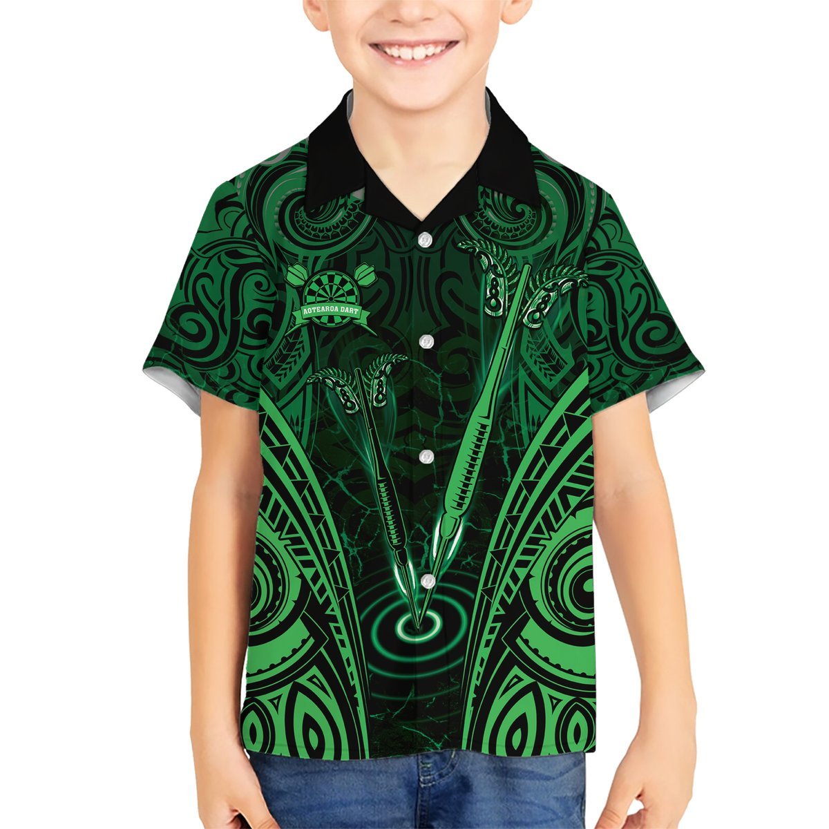 Personalised New Zealand Darts Hawaiian Shirt Green Dart Board Maori Pattern LT05 - Polynesian Pride