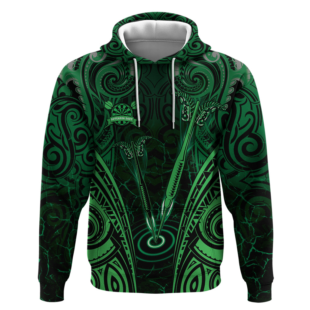 Personalised New Zealand Darts Hoodie Green Dart Board Maori Pattern LT05 Pullover Hoodie Green - Polynesian Pride