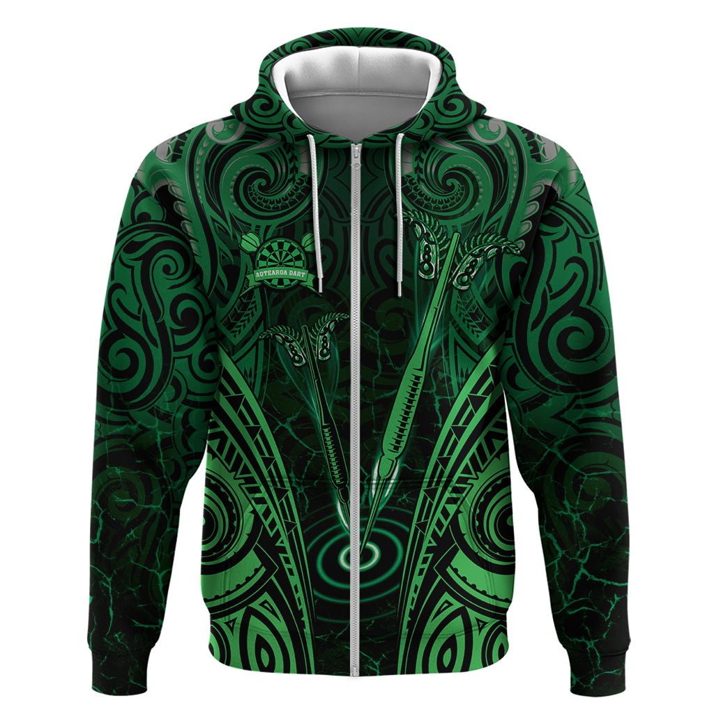 Personalised New Zealand Darts Hoodie Green Dart Board Maori Pattern LT05 Zip Hoodie Green - Polynesian Pride