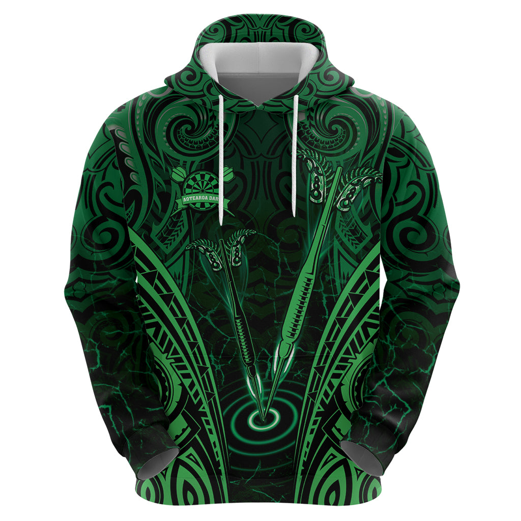 Personalised New Zealand Darts Hoodie Green Dart Board Maori Pattern LT05 - Polynesian Pride