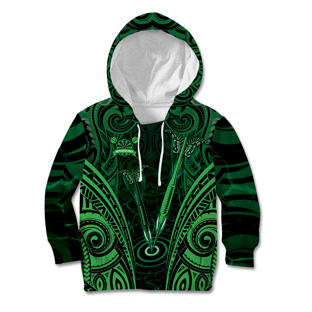 Personalised New Zealand Darts Kid Hoodie Green Dart Board Maori Pattern LT05 Hoodie Green - Polynesian Pride