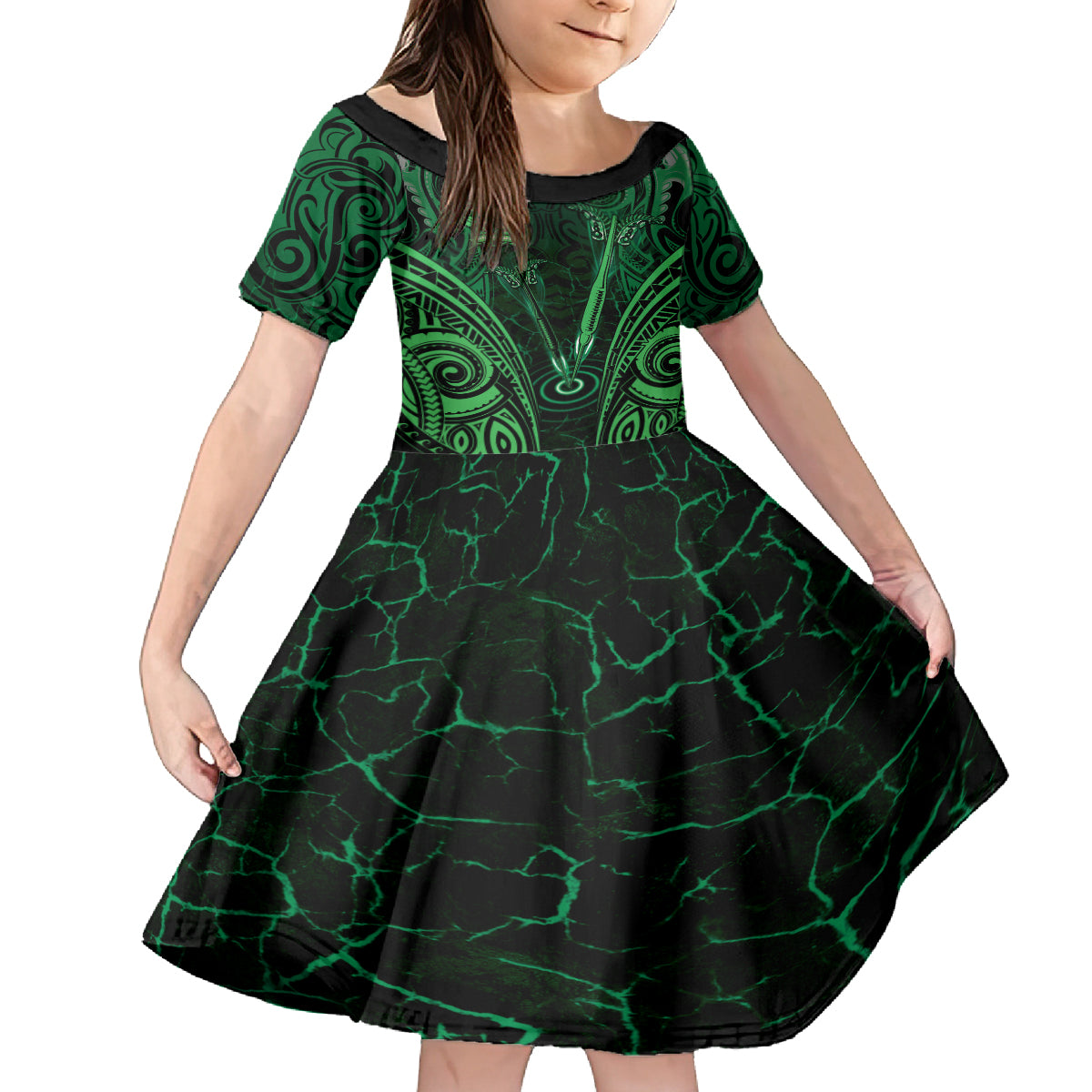 Personalised New Zealand Darts Kid Short Sleeve Dress Green Dart Board Maori Pattern LT05 KID Green - Polynesian Pride