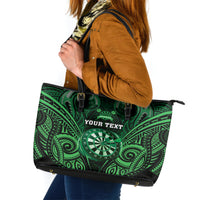 Personalised New Zealand Darts Leather Tote Bag Green Dart Board Maori Pattern LT05 Green - Polynesian Pride