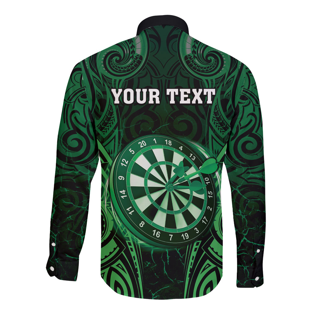 Personalised New Zealand Darts Long Sleeve Button Shirt Green Dart Board Maori Pattern LT05 - Polynesian Pride