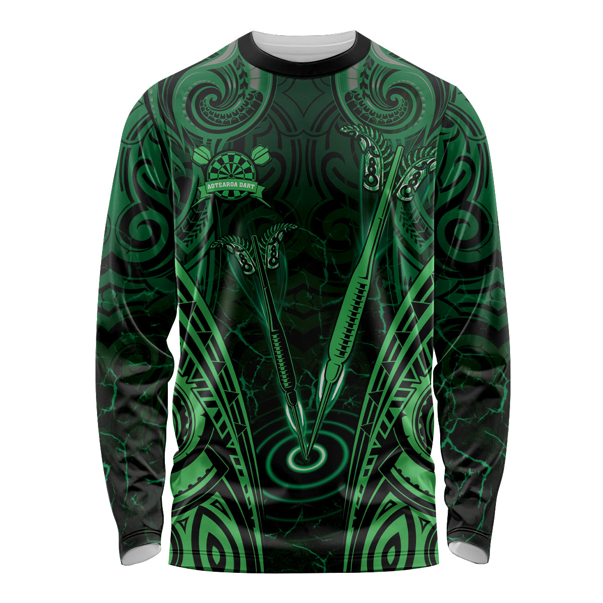 Personalised New Zealand Darts Long Sleeve Shirt Green Dart Board Maori Pattern LT05 Unisex Green - Polynesian Pride