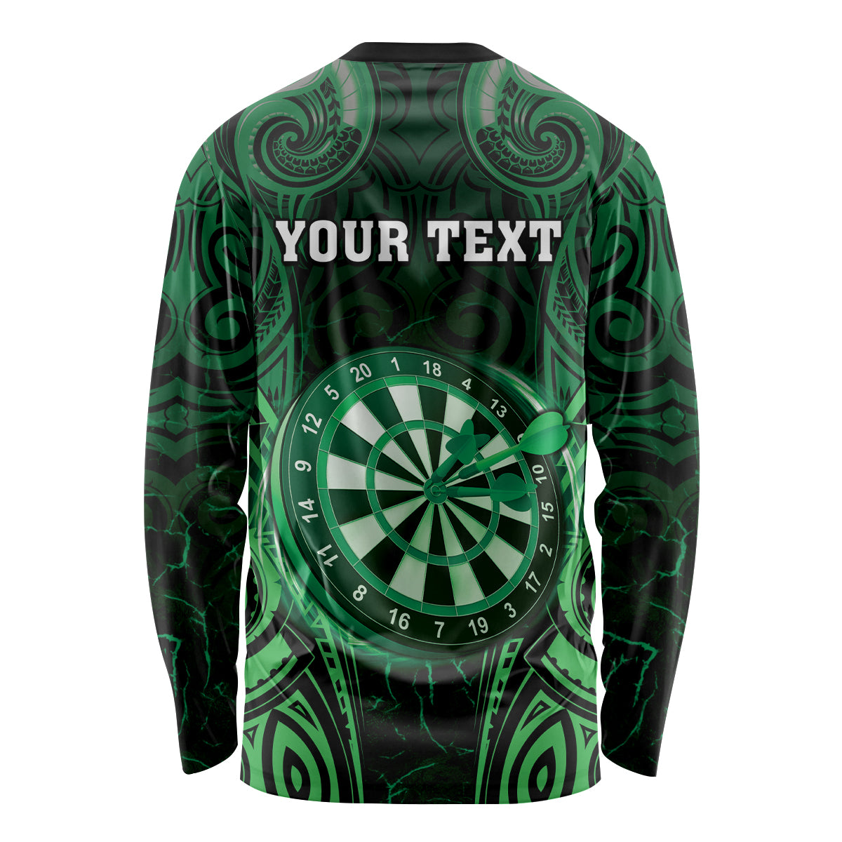 Personalised New Zealand Darts Long Sleeve Shirt Green Dart Board Maori Pattern LT05 - Polynesian Pride