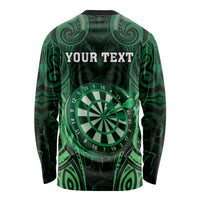 Personalised New Zealand Darts Long Sleeve Shirt Green Dart Board Maori Pattern LT05 - Polynesian Pride