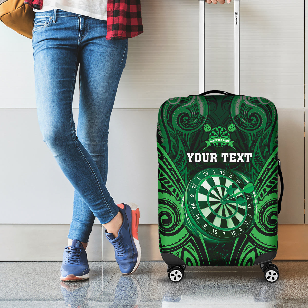 Personalised New Zealand Darts Luggage Cover Green Dart Board Maori Pattern LT05 - Polynesian Pride