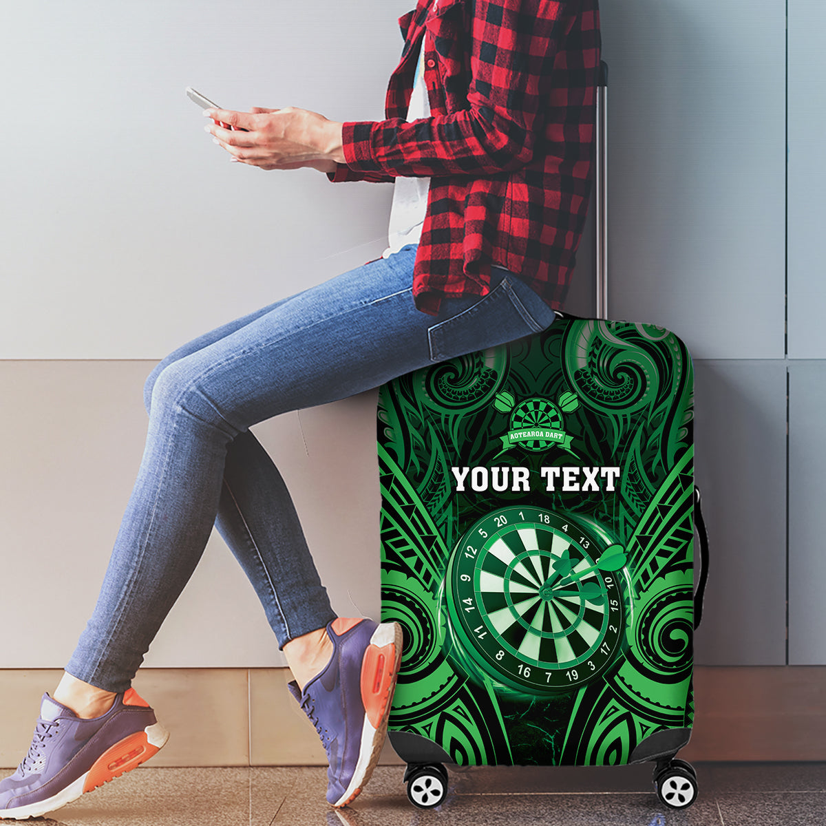 Personalised New Zealand Darts Luggage Cover Green Dart Board Maori Pattern LT05 - Polynesian Pride