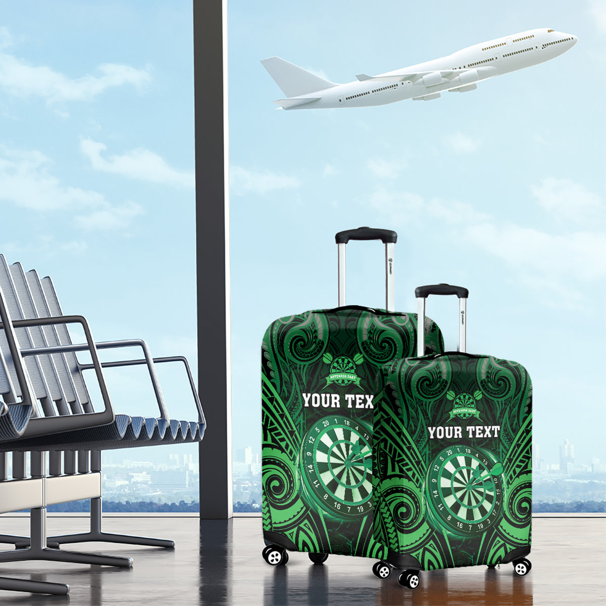 Personalised New Zealand Darts Luggage Cover Green Dart Board Maori Pattern LT05 - Polynesian Pride