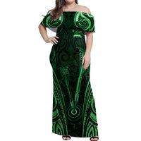 Personalised New Zealand Darts Off Shoulder Maxi Dress Green Dart Board Maori Pattern LT05 Women Green - Polynesian Pride