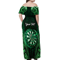 Personalised New Zealand Darts Off Shoulder Maxi Dress Green Dart Board Maori Pattern LT05 - Polynesian Pride