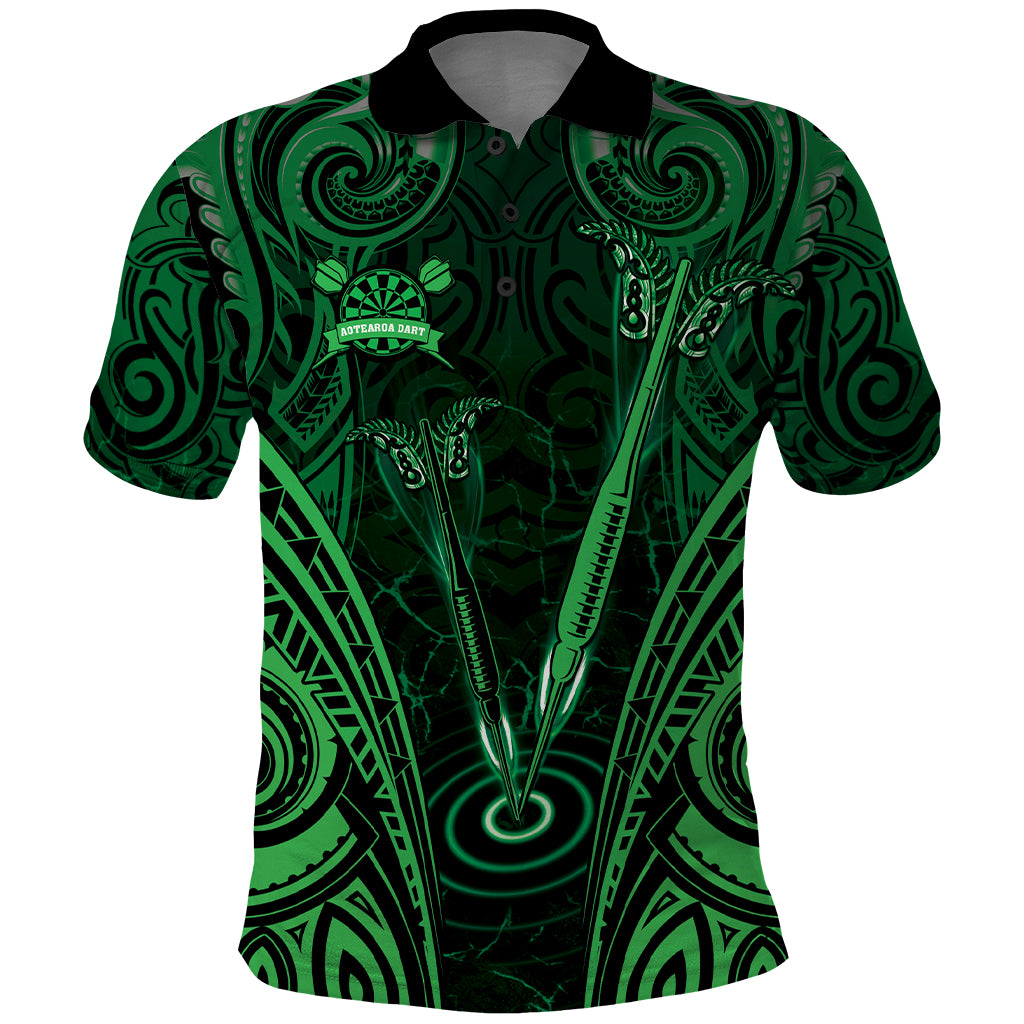 Personalised New Zealand Darts Polo Shirt Green Dart Board Maori Pattern