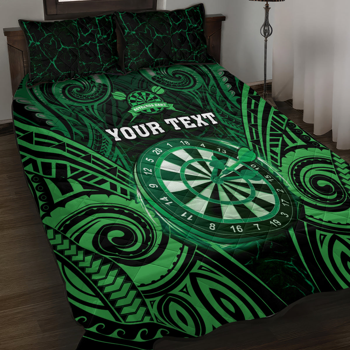 Personalised New Zealand Darts Quilt Bed Set Green Dart Board Maori Pattern