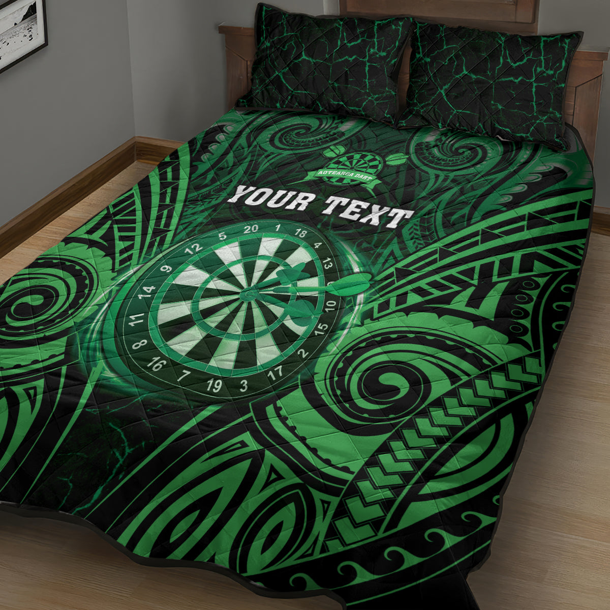 Personalised New Zealand Darts Quilt Bed Set Green Dart Board Maori Pattern LT05 - Polynesian Pride