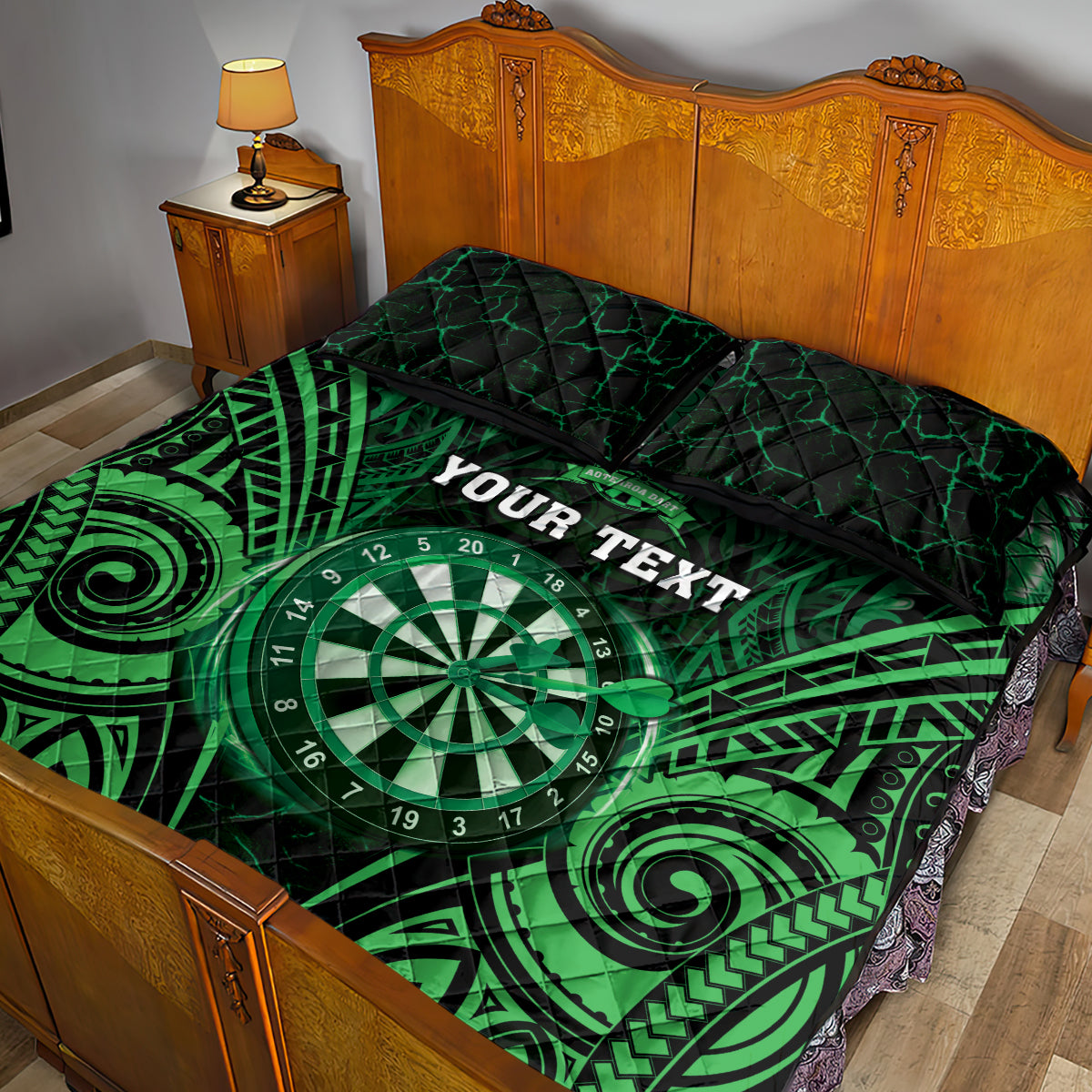 Personalised New Zealand Darts Quilt Bed Set Green Dart Board Maori Pattern LT05 - Polynesian Pride