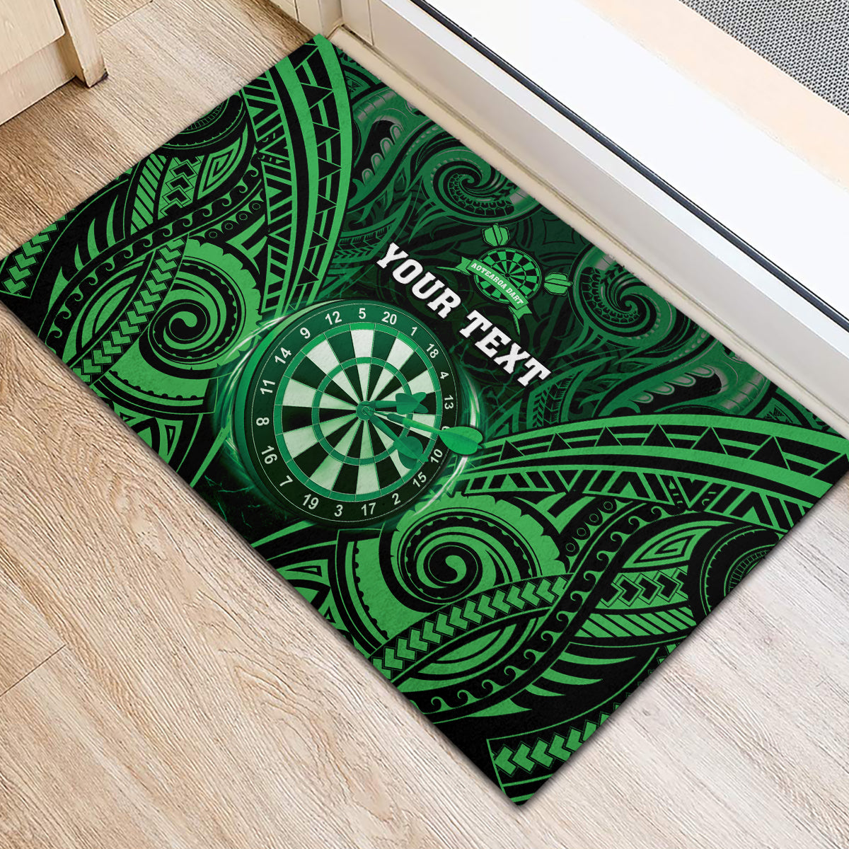 Personalised New Zealand Darts Rubber Doormat Green Dart Board Maori Pattern LT05 - Polynesian Pride