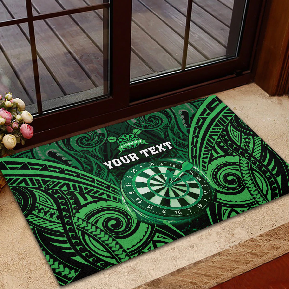 Personalised New Zealand Darts Rubber Doormat Green Dart Board Maori Pattern LT05 - Polynesian Pride