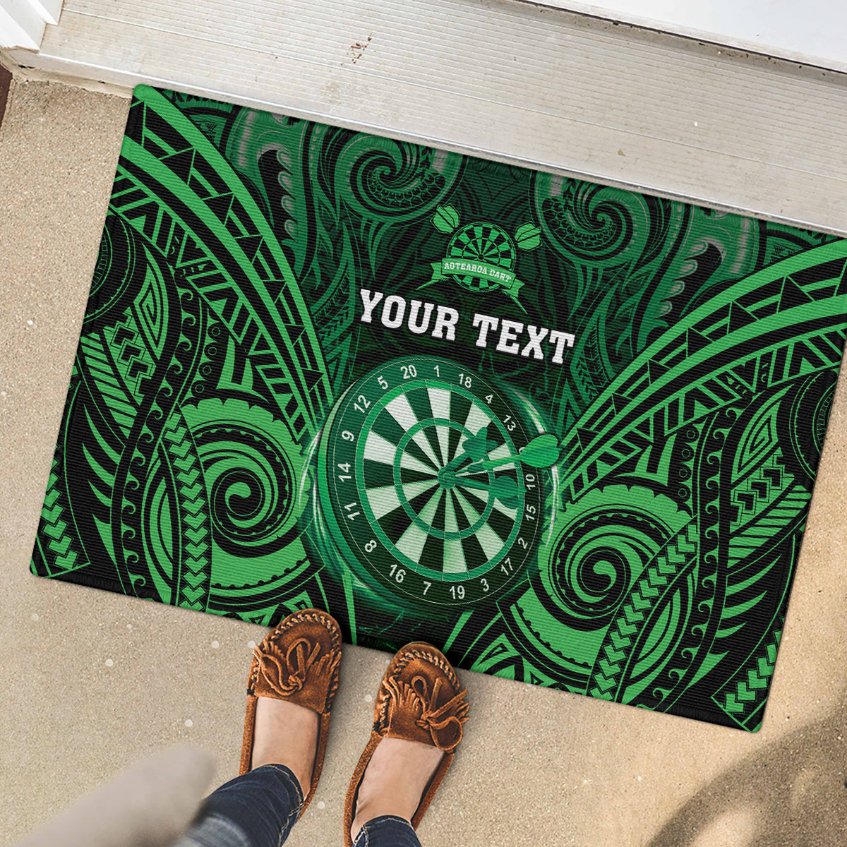 Personalised New Zealand Darts Rubber Doormat Green Dart Board Maori Pattern LT05 - Polynesian Pride