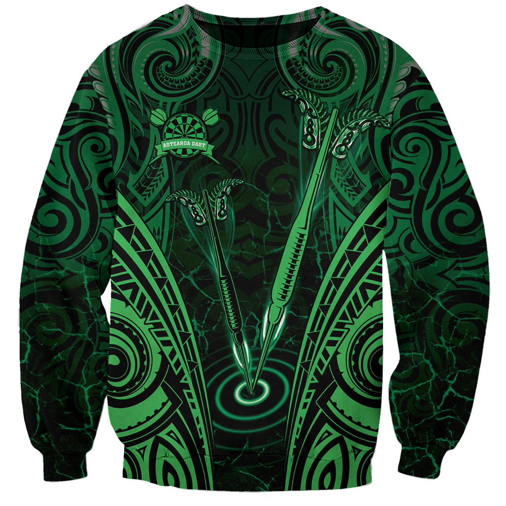 Personalised New Zealand Darts Sweatshirt Green Dart Board Maori Pattern LT05 Unisex Green - Polynesian Pride