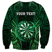 Personalised New Zealand Darts Sweatshirt Green Dart Board Maori Pattern LT05 - Polynesian Pride