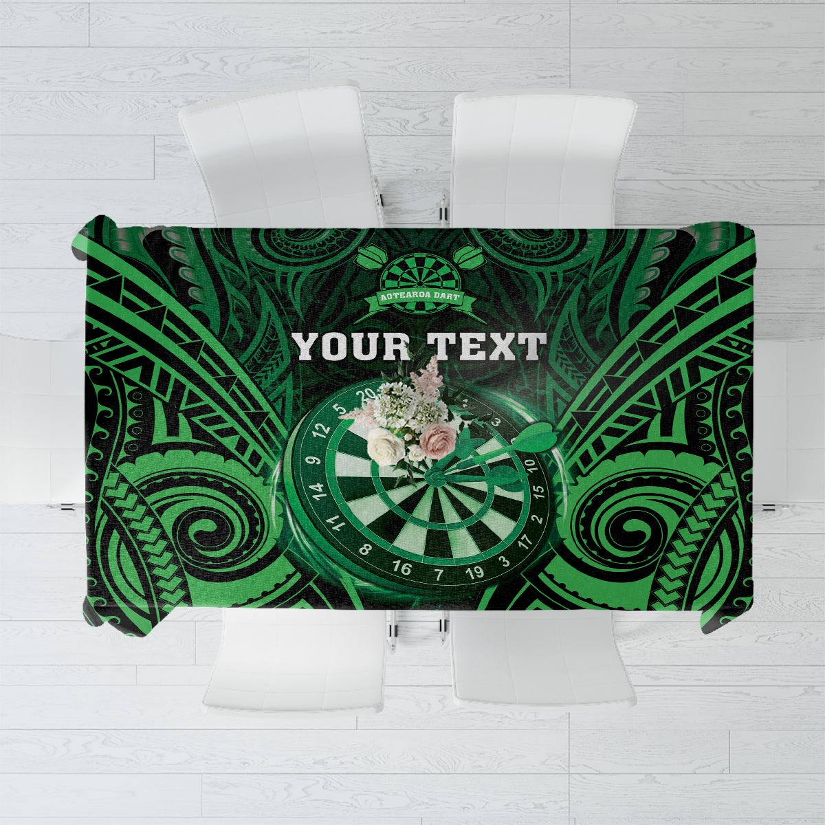 Personalised New Zealand Darts Tablecloth Green Dart Board Maori Pattern LT05 Green - Polynesian Pride