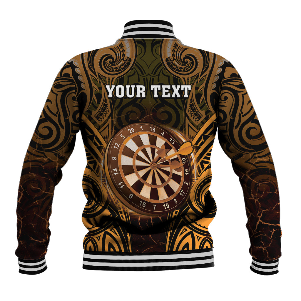 Personalised New Zealand Darts Baseball Jacket Gold Dart Board Maori Pattern LT05 - Polynesian Pride