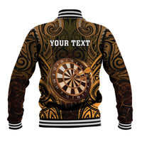 Personalised New Zealand Darts Baseball Jacket Gold Dart Board Maori Pattern LT05 - Polynesian Pride