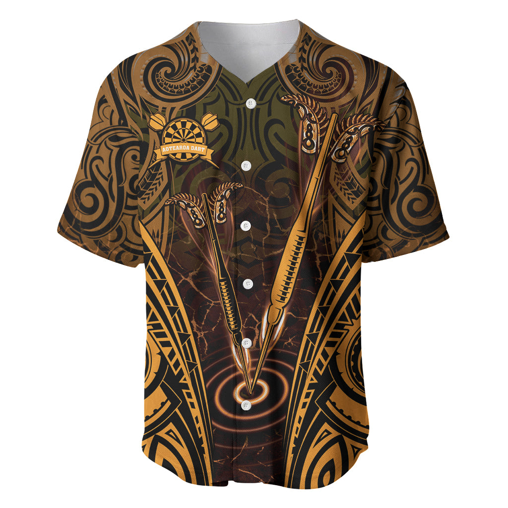 Personalised New Zealand Darts Baseball Jersey Gold Dart Board Maori Pattern LT05 Gold - Polynesian Pride