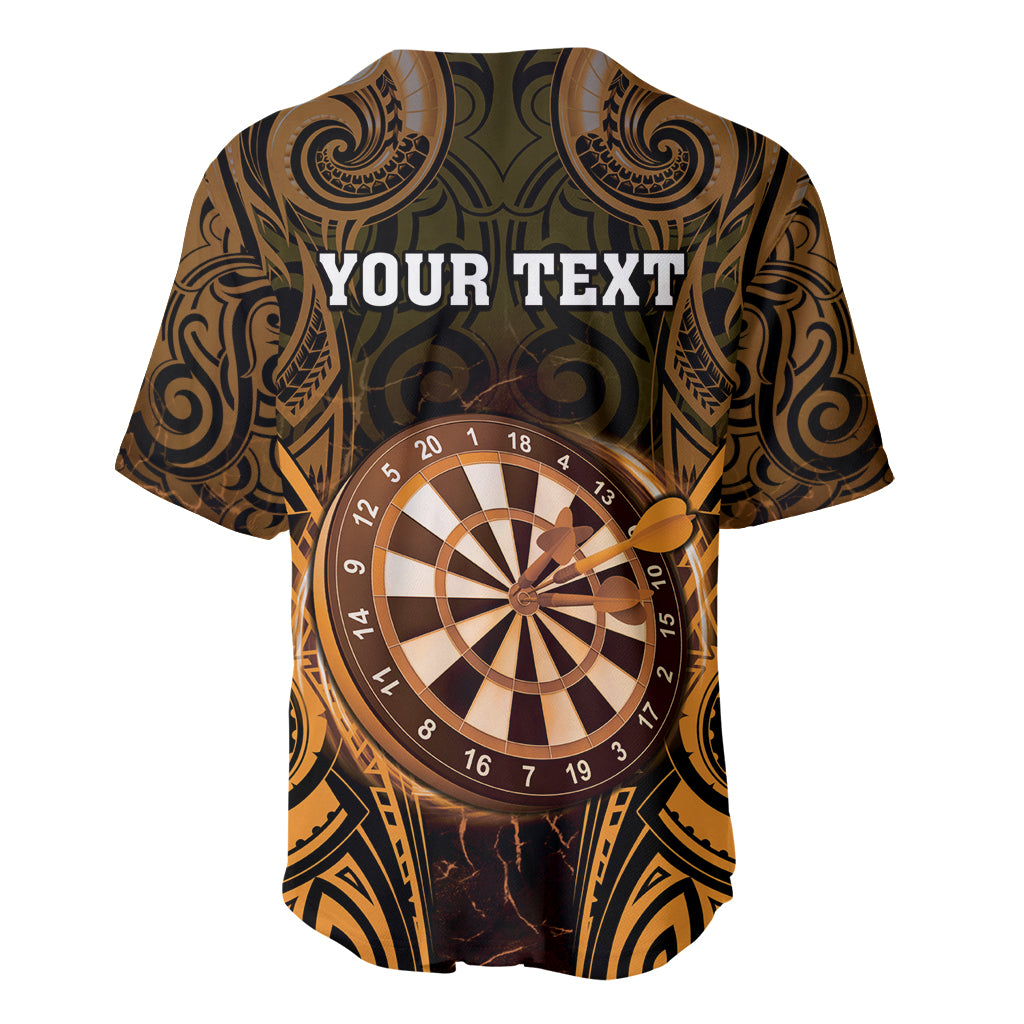 Personalised New Zealand Darts Baseball Jersey Gold Dart Board Maori Pattern LT05 - Polynesian Pride