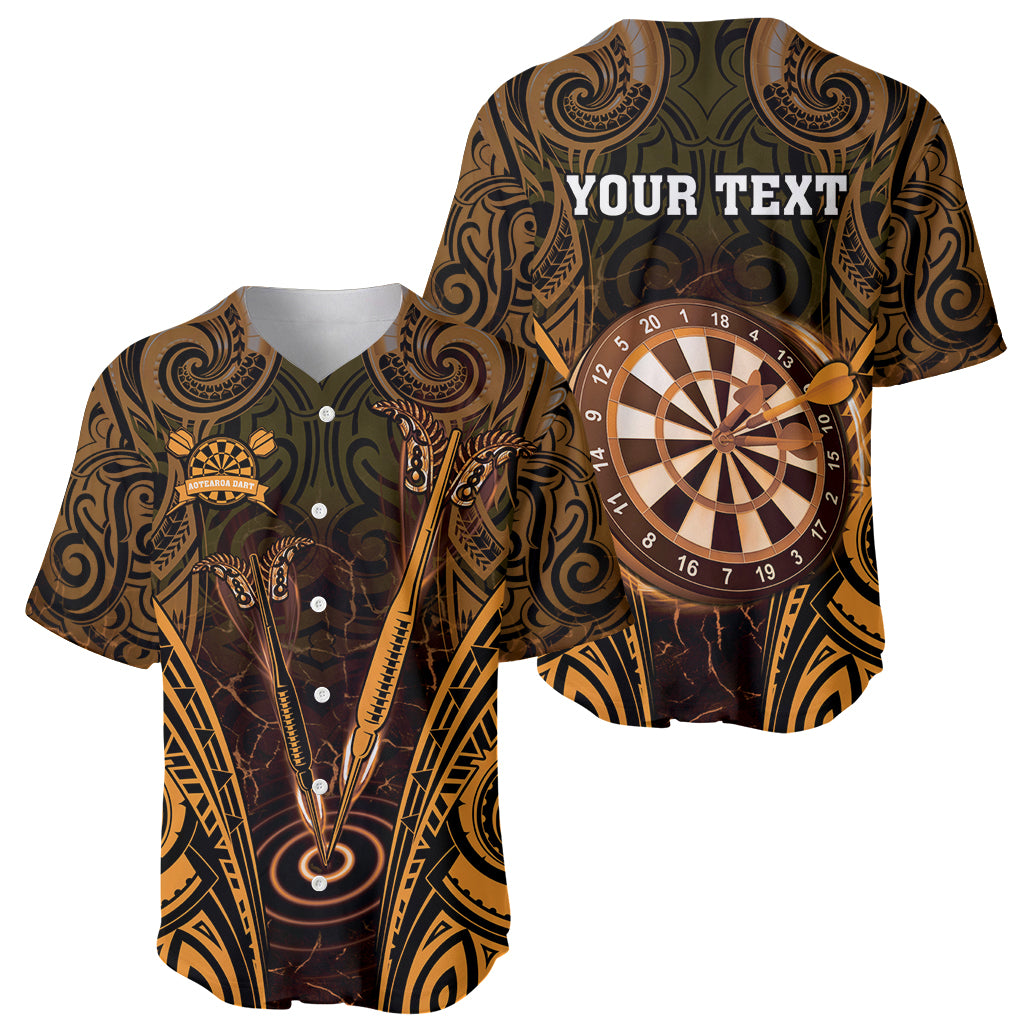Personalised New Zealand Darts Baseball Jersey Gold Dart Board Maori Pattern LT05 - Polynesian Pride