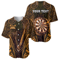 Personalised New Zealand Darts Baseball Jersey Gold Dart Board Maori Pattern LT05 - Polynesian Pride