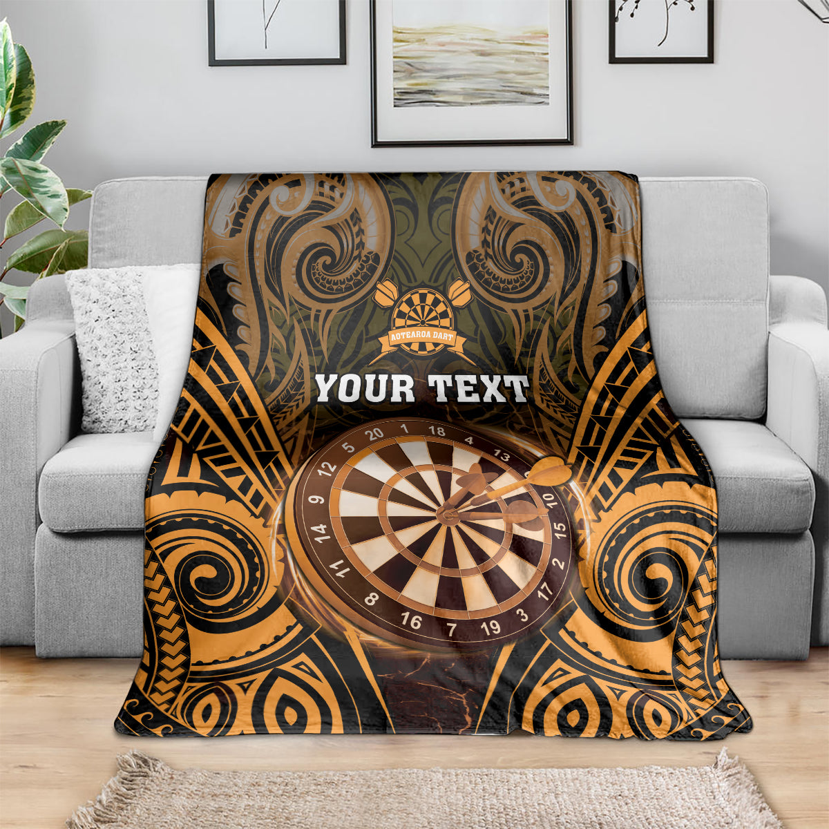 Personalised New Zealand Darts Blanket Gold Dart Board Maori Pattern LT05 - Polynesian Pride