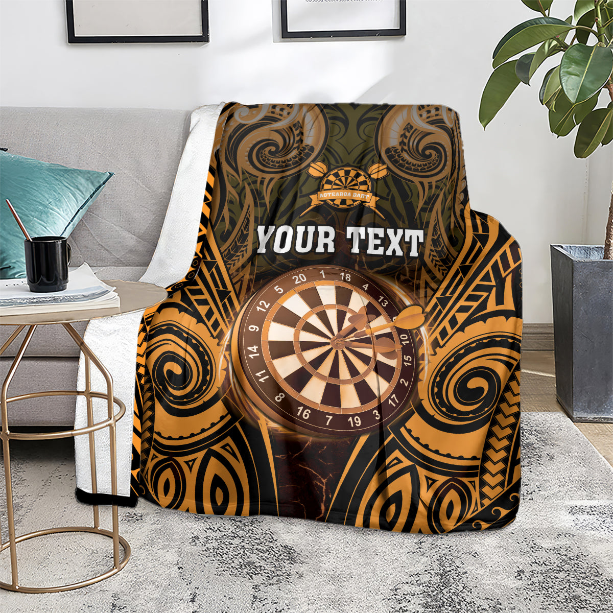 Personalised New Zealand Darts Blanket Gold Dart Board Maori Pattern LT05 - Polynesian Pride