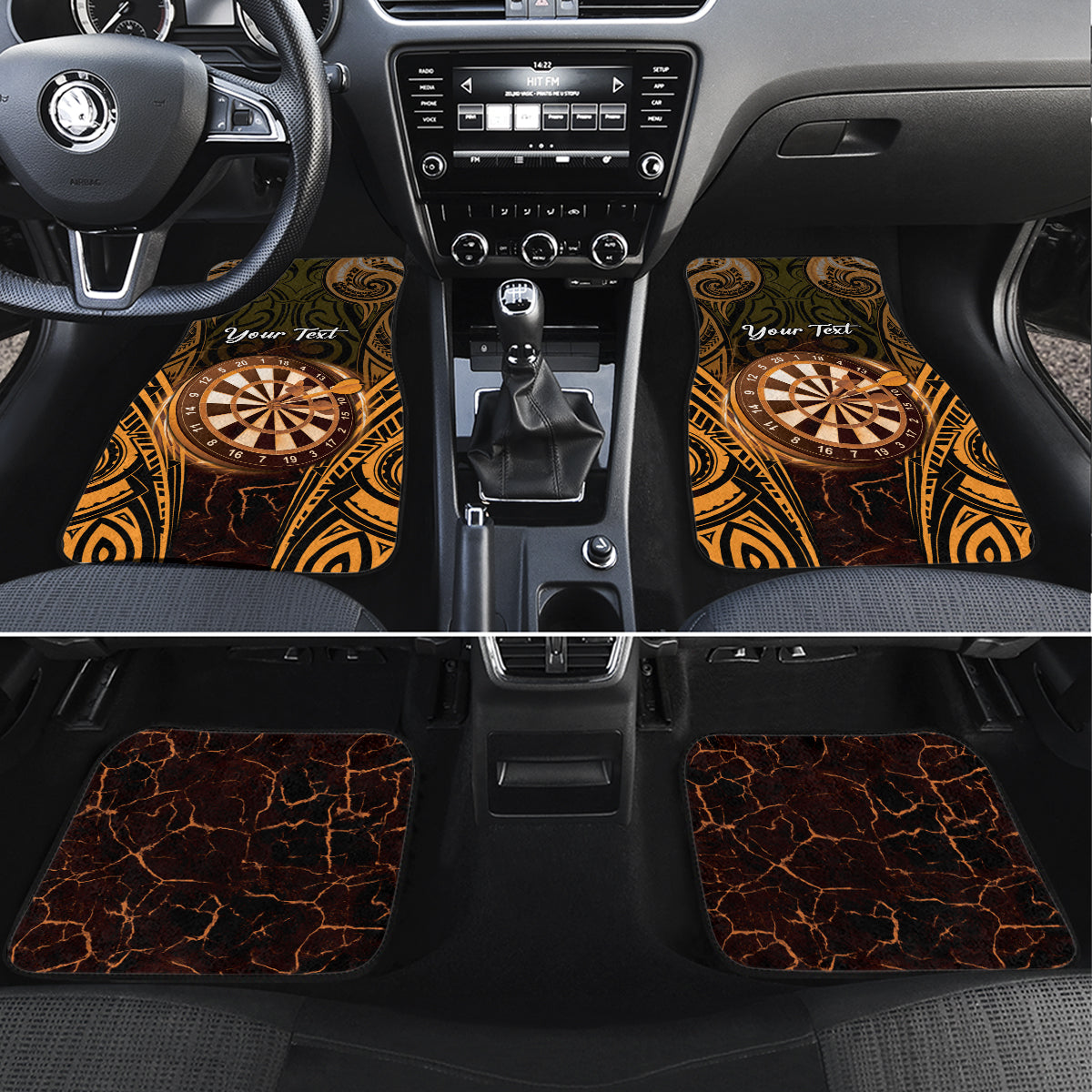 Personalised New Zealand Darts Car Mats Gold Dart Board Maori Pattern LT05 Set 4pcs Gold - Polynesian Pride