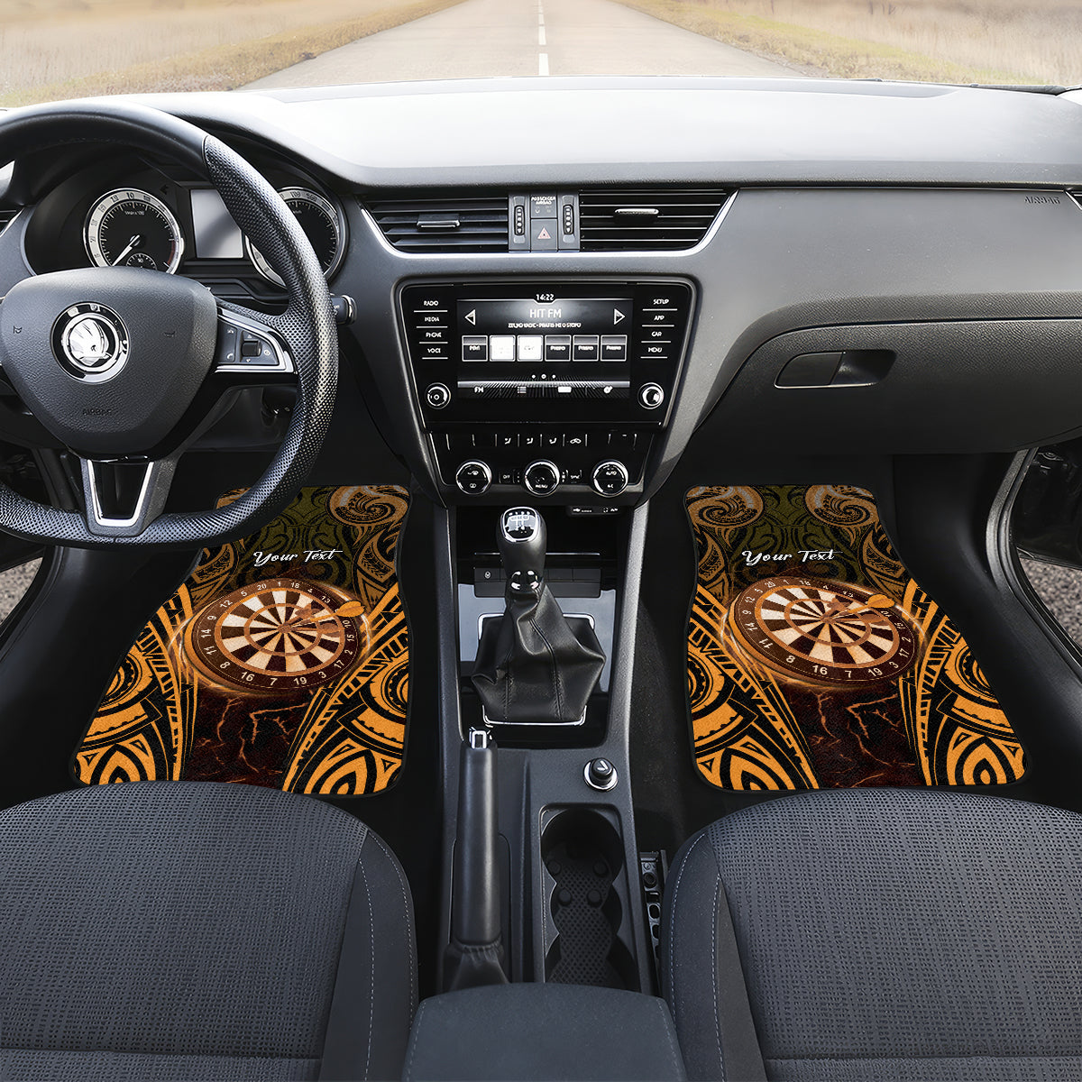 Personalised New Zealand Darts Car Mats Gold Dart Board Maori Pattern LT05 Set 2pcs - Front Gold - Polynesian Pride